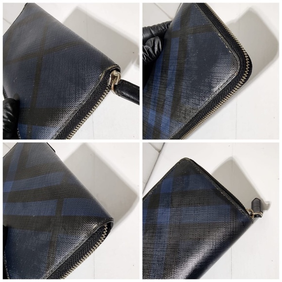 Authentic BURBERRY London Check Zip Around Wallet Navy Blue - Picture 8 of 13